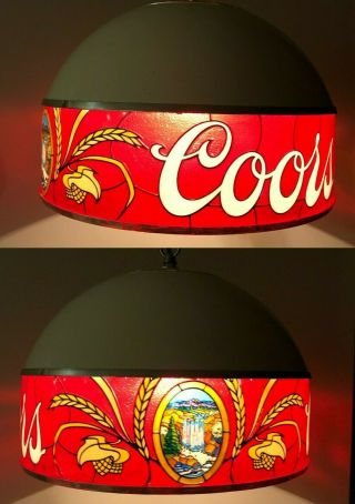 Vintage Coors Beer Hanging Tiffany Stained Glass Style Bar Hanging Light Lamp