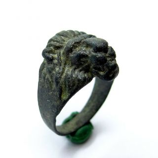 Roman Ancient Artifact Bronze Gladiator Ring With Lion
