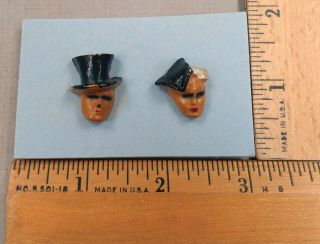 Set Of 2 Composition Buttons,  Early 1900s,  Elegant Man & Woman Heads