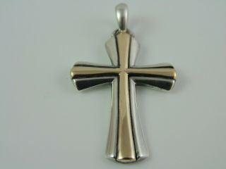 James Avery Signed.  925 Sterling Silver And 14k Yellow Gold Flared Cross Pendant