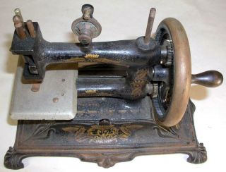 Antique German Muller Cast Iron Table Top Crank Toy Sewing Machine With Paw Foot 3