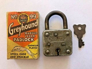 Vintage Greyhound Master Lock Co Padlock With Key And No 99