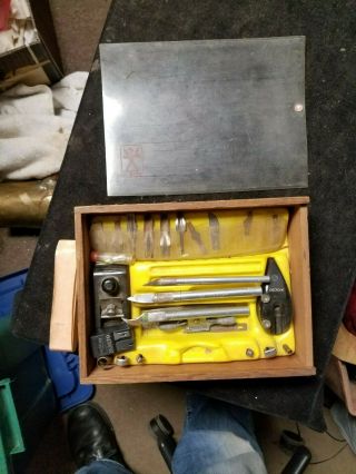 Vintage X - Acto Multi - Tool Hobby Tool Knife Kit W/ Wooden Case & Lid