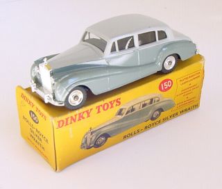 1950s Meccano Dinky Boxed No.  150 Rolls Royce Silver Wraith Sedan Gray 2 Tone
