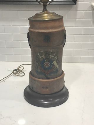 Antique Vintage Leather Fire Bucket Lamp With Royal Coat Of Arms England 31 "
