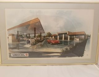 Vintage Architectural Rendering Mid - Century Modern Unocal 76 Station Concept