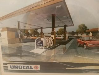 Vintage Architectural Rendering Mid - Century Modern UNOCAL 76 Station Concept 2