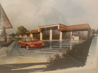 Vintage Architectural Rendering Mid - Century Modern UNOCAL 76 Station Concept 3