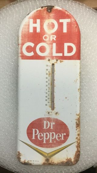Vintage Dr.  Pepper 1950’s Thermometer Hot Or Cold Metal Tin Sign Soda