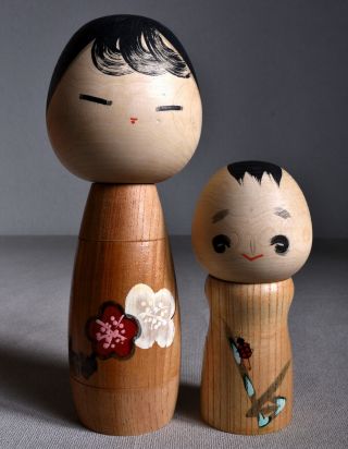 20cm (7.  9 ") Japanese Sosaku Kokeshi Pair Dolls " Haru - No Uta (spring Song) " :signed