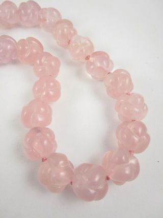 Gorgeous Large 18mm “knot” Carved Rose Quartz Bead Chinese Necklace - 284 Grams