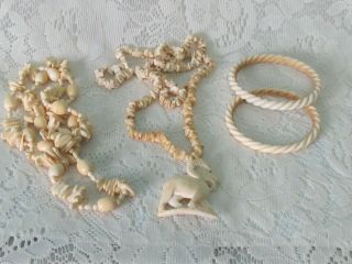 J3 Vintage Carved Bovine Bone 2 Bangle Bracelet Necklace & Ram Goat Pendant