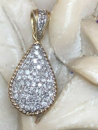 Vintage Estate 10k Gold Diamond Pendant Teardrop Shaped Cluster Composite