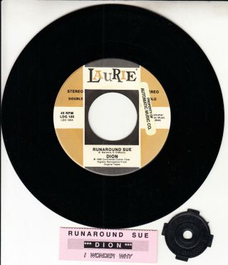 Dion Runaround Sue & I Wonder Why? 7 " 45 Rpm Record,  Juke Box Title Strip Rare