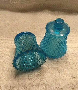 2 Vintage Home Interiors Blue Diamond Votive Cups English Hobnail