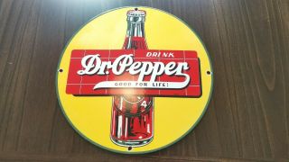 Vintage Dr Pepper Porcelain Ad Window Gas Soda Glass Bottle General Store Sign