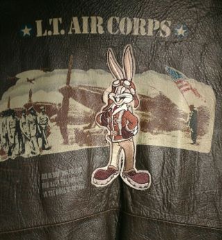 Looney Tunes Bugs Bunny L.  T.  Air Corps Flight Leather Jacket Sz Xl Vtg Bomber