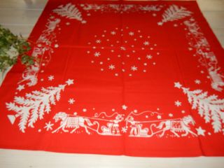 Swedish Vintage Handprinted Table Cloth With Christmas Motif / 1960s