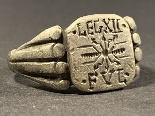 Very Rare Ancient Roman Silver Military Legion Leg Xii Fvl Ring Circa.  58bc - 50ad