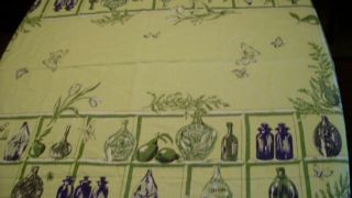 Vintage Leacock Linen Tablecloth Light Green,  Bottles & Butterflys 66x84 Lable