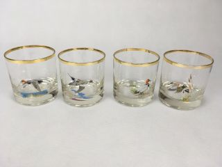 4 Vintage Ned Smith Duck Game Bird Glasses Whiskey Rocks Low Ball Old Fashioned