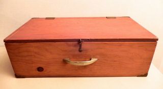 Vintage Wood Tool Storage Box Carry Case W/mid Century Brass Hardware Hand Made?