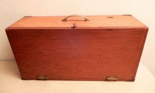 Vintage WOOD Tool Storage BOX Carry CASE w/Mid Century Brass Hardware Hand made? 3