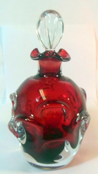 Vtg Swedish Art Glass Red Decanter Bottle Bar Ware Vanity Perfume Mcm