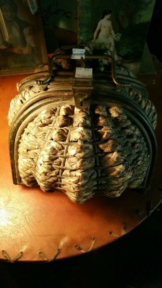 Antique English Woven Natural Wicker w Fushia Tufted Silk Interior Sewing Basket 3