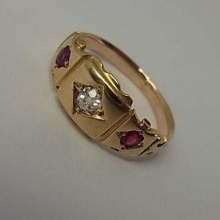 Antique Victorian 18ct Gold,  Ruby & Diamond Ring