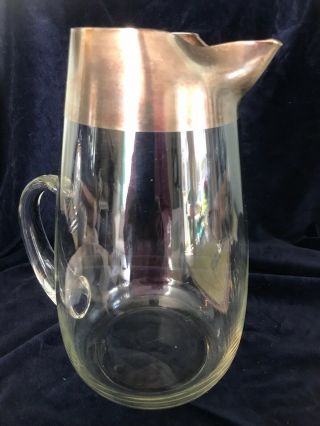 Vintage Mid - Century Dorothy Thorpe Pinched Lip Crystal Pitcher Silver Rim 10” 3
