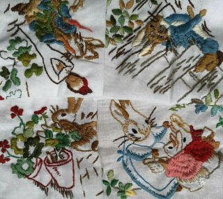 Retro Hand Embroidered Beatrix Potter Peter Rabbit Light Cotton Tablecloth