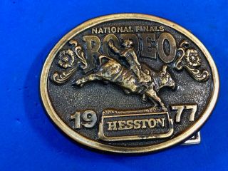 1977 Hesston Nfr National Finals Rodeo Western Award Belt Buckle Cowboy Wears