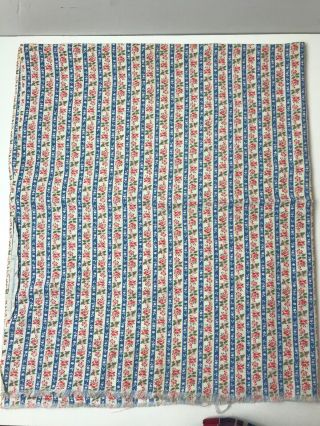 Vintage Feed Sack Cotton Fabric Remnant Blue Pink Rose Stripe 36 x 42 