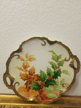 Vintage Limoges France Coronet Holly And Berry Plate,  Signed By Artist Remi