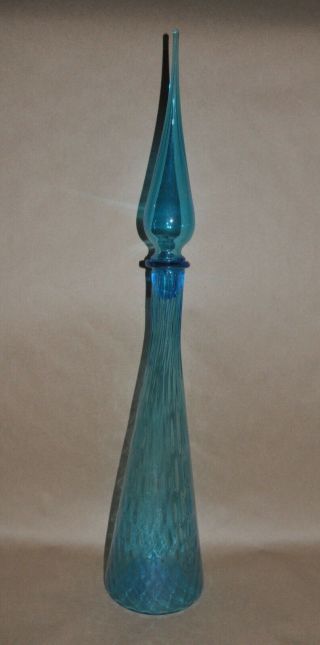 Vintage Huge Light Blue Glass Decanter With Teardrop Stopper Pattern 26.  5 " Genie