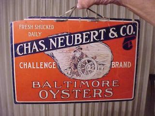 Early Chas.  Neubert & Co.  Baltimore Oysters Cardboard Sign