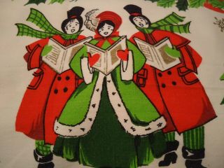 Vintage Christmas Tabelcloth Poinsettias Carolers Holly Bells 46 " X 68 "