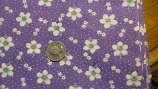 Antique Vintage Cotton Fabric White Floral On Purple,  Dots 29 " /33 " Wide