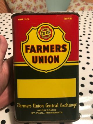 Vintage Farmers Union Central Co - Op 1 Quart Metal Can - Unlabeled Product -