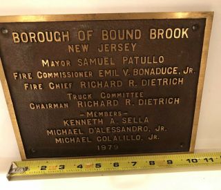 Vintage Fire Truck Dedication Plaque From Bound Brook Jersey Fire Department 2