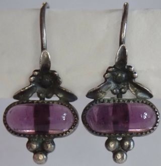 Antique Victorian Arts & Crafts Sterling Silver Amethyst Earrings