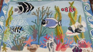 Vintage Claire Murray Hooked Rug 28 X 39 - - - SWIMMING FISH IN CORAL 3
