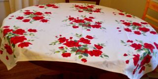 Vintage Cotton Tablecloth Wilendur White W/red Roses 43 X 44