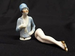 Vintage Porcelain Half Doll With Legs - Antique Pin Cushion Doll