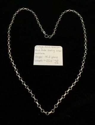 Vintage,  Native American Sterling Silver Handmade Navajo Necklace,  14.  2g