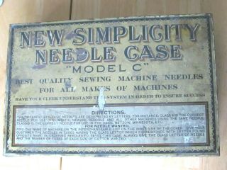 Antique Simplicity Sewing Machine Needle Metal Case Store Display Sign