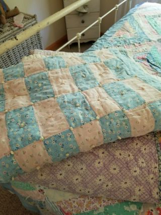 Vintage Throw Quilt.  59x42.  Blue & Pink Floral.  Great For A Girls Bed.  Shape
