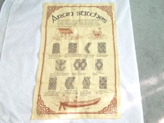 Vintage Linen Tea Towel Aran Stitches Irish Heritage Made In Ireland