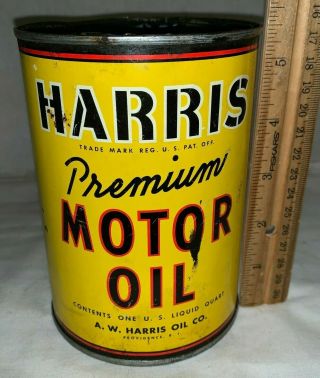 Antique Harris Premium Motor Oil Tin Litho 1qt Can Providence Ri Gas Station Old
